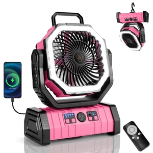 Odoland 30000mAh Camping Fan with LED Lantern, Rechargeable Battery Fan | Operated Oscillating Fan with Remote & Hook, Portable Tent Fan with Timer, 4 Speeds for Outdoor Camp RV Power Outage, Pink Odoland 30000mAh Camping Fan with LED Lantern, Rechargeable Battery Fan | Operated Oscillating Fan with Remote & Hook, Portable Tent Fan with Timer, 4 Speeds for Outdoor Camp RV Power Outage, Pink