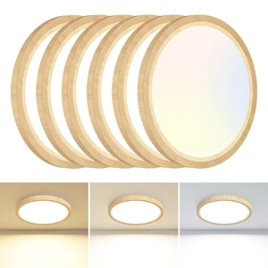 6PACK Flush Mount Ceiling Light Fixtures - 3000K-4000K-6500K & 100W Equivalent Flat Led Lights for Room Ceiling,7Inch Ultra Thin Round White Ceiling Lights for Bedroom,Kitchen,Bathroom (Wood 6PACK Flush Mount Ceiling Light Fixtures - 3000K-4000K-6500K & 100W Equivalent Flat Led Lights for Room Ceiling,7Inch Ultra Thin Round White Ceiling Lights for Bedroom,Kitchen,Bathroom (Wood