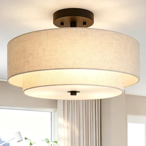 Lodstob 16" Semi Flush Mount Ceiling Light,3-Light,2-Layer Beige Linen Drum | Farmhouse Ceiling Light with Linen Fabric Shade,E26,Great for Living Room,Dining Rooms,Bedroom,Kitchen,Bulbs NOT Included Lodstob 16" Semi Flush Mount Ceiling Light,3-Light,2-Layer Beige Linen Drum | Farmhouse Ceiling Light with Linen Fabric Shade,E26,Great for Living Room,Dining Rooms,Bedroom,Kitchen,Bulbs NOT Included