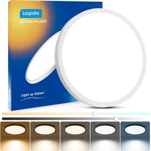 Laiyidia 12in Edge-Lit LED Flush Mount Ceiling Ligh,5CCT,Dimmable | 2700K-6500K Selectable, 24W 2640LM, Hardwired Integrated LED Lighting Fixture for Bedroom Kitchen Hallway Laundry,White Laiyidia 12in Edge-Lit LED Flush Mount Ceiling Ligh,5CCT,Dimmable | 2700K-6500K Selectable, 24W 2640LM, Hardwired Integrated LED Lighting Fixture for Bedroom Kitchen Hallway Laundry,White