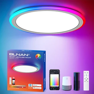 BLNAN Smart RGB LED Flush Mount Ceiling Light with Remote, 13 Inch 24W Dimmable Color Changing Low Profile Wired White Fixture, Works with Alexa Google Home App for Bedroom Living Kids Room Party BLNAN Smart RGB LED Flush Mount Ceiling Light with Remote, 13 Inch 24W Dimmable Color Changing Low Profile Wired White Fixture, Works with Alexa Google Home App for Bedroom Living Kids Room Party