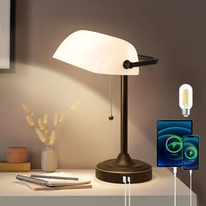 Vintage Desk Lamp Bankers Lamp - Plastic Lampshade Black Retro Table Lamp with USB & Type C Charging Ports Traditional Library Lamp for Home Office Nightstand Bedroom Side Table Lamp-Bulb Included Vintage Desk Lamp Bankers Lamp - Plastic Lampshade Black Retro Table Lamp with USB & Type C Charging Ports Traditional Library Lamp for Home Office Nightstand Bedroom Side Table Lamp-Bulb Included