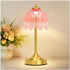 Crkwos Cordless Table Lamp, Rechargeable Pink Glass Lotus Flower Lamp | 5200mAh touch lamp with 3 color modes and stepless dimming, battery operated lamp for nightstands and kitchen counters Crkwos Cordless Table Lamp, Rechargeable Pink Glass Lotus Flower Lamp | 5200mAh touch lamp with 3 color modes and stepless dimming, battery operated lamp for nightstands and kitchen counters