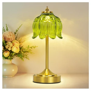 Crkwos Cordless Table Lamp, Rechargeable Green Glass Lotus Flower Lamp | 5200mAh touch lamp with 3 color modes and stepless dimming, battery operated lamp for nightstands and kitchen counters Crkwos Cordless Table Lamp, Rechargeable Green Glass Lotus Flower Lamp | 5200mAh touch lamp with 3 color modes and stepless dimming, battery operated lamp for nightstands and kitchen counters