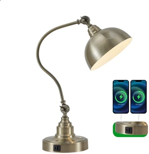 Touch Control Antique Brass Desk Lamp with Swing Arm Charging Port | Modern Vintage Adjustable Gooseneck Desk Table Lamp for Home Office Living Room Bedroom Library Study Work Reading Task Lamp Touch Control Antique Brass Desk Lamp with Swing Arm Charging Port | Modern Vintage Adjustable Gooseneck Desk Table Lamp for Home Office Living Room Bedroom Library Study Work Reading Task Lamp