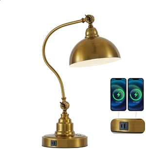 Dimmable Touch Control Antique Gold Desk Lamp with Swing Arm Charging Port | Vintage Rustic Adjustable Gooseneck Desk Table Lamp for Study Work Reading Task Office Bedroom Library Industrial Farmhouse Dimmable Touch Control Antique Gold Desk Lamp with Swing Arm Charging Port | Vintage Rustic Adjustable Gooseneck Desk Table Lamp for Study Work Reading Task Office Bedroom Library Industrial Farmhouse