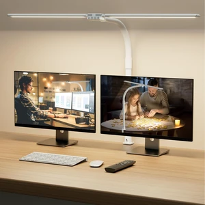 SIBRILLE LED Desk Lamp for Home Office - Dimmable Computer Desk Light with Clamp, Modern Architect Task Lamp with Color Changing, Flexible Desktop Lamp with Gooseneck for Monitor, Double Head, White SIBRILLE LED Desk Lamp for Home Office - Dimmable Computer Desk Light with Clamp, Modern Architect Task Lamp with Color Changing, Flexible Desktop Lamp with Gooseneck for Monitor, Double Head, White