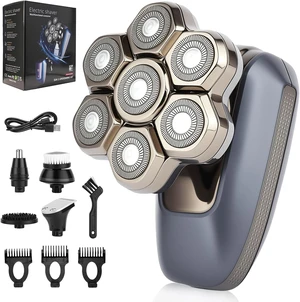Head Shaver for Bald Men, 7-Head Magnetic Electric Razor, 5-in-1 Grooming Kit with LED Battery Display, IPX6 Wet Dry Shaver, USB-C Rechargeable, Silver Gray Head Shaver for Bald Men, 7-Head Magnetic Electric Razor, 5-in-1 Grooming Kit with LED Battery Display, IPX6 Wet Dry Shaver, USB-C Rechargeable, Silver Gray