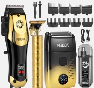 pebsoa Hair Clippers for Men, 4-in-1 Cordless Grooming Kit with Trimmer | 4-in-1 grooming kit with hair clipper, T-blade trimmer, dual foil shaver and nose trimmer for complete home grooming pebsoa Hair Clippers for Men, 4-in-1 Cordless Grooming Kit with Trimmer | 4-in-1 grooming kit with hair clipper, T-blade trimmer, dual foil shaver and nose trimmer for complete home grooming