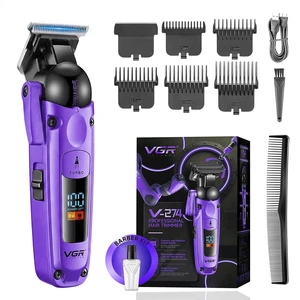 VGR 274 Professional Hair Trimmer for Men with T-Blade, Purple | 7000 RPM; 1500mAh battery; 140min runtime; ceramic blade; 5 guide combs; cleaning brush; charging cable VGR 274 Professional Hair Trimmer for Men with T-Blade, Purple | 7000 RPM; 1500mAh battery; 140min runtime; ceramic blade; 5 guide combs; cleaning brush; charging cable