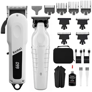 KEMEI 2-Pack Professional Hair Clippers for Men, Cordless Barber Clippers and Trimmer Set, T-Blade Zero Gap Trimmer with LED Display, Rechargeable Hair Cutting Kit 180 Mins for Home & Salon KEMEI 2-Pack Professional Hair Clippers for Men, Cordless Barber Clippers and Trimmer Set, T-Blade Zero Gap Trimmer with LED Display, Rechargeable Hair Cutting Kit 180 Mins for Home & Salon