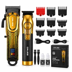 GinJee Hair Clippers for Men, Cordless Barber Clipper and Trimmer Set, Gold | 7,000/7,500 RPM motors, LED displays, 809S 150+ min and S12 120+ min runtime, 9 guide combs, corded or cordless use GinJee Hair Clippers for Men, Cordless Barber Clipper and Trimmer Set, Gold | 7,000/7,500 RPM motors, LED displays, 809S 150+ min and S12 120+ min runtime, 9 guide combs, corded or cordless use