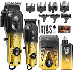 Hair Clippers for Men with LED Power Display, 4-Piece Professional Grooming Kit with Hair Clipper, Detail Trimmer, Foil Shaver & Nose Trimmer, Complete Cordless Set for Home Barber Use (Black Gold) Hair Clippers for Men with LED Power Display, 4-Piece Professional Grooming Kit with Hair Clipper, Detail Trimmer, Foil Shaver & Nose Trimmer, Complete Cordless Set for Home Barber Use (Black Gold)