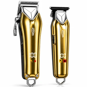 Cordless Hair Clipper and T-Blade Trimmer Set for Men and Women, Gold | USB rechargeable hair cutting kit for convenient cordless grooming. Cordless Hair Clipper and T-Blade Trimmer Set for Men and Women, Gold | USB rechargeable hair cutting kit for convenient cordless grooming.