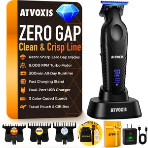 ATVOXIS Zero Gap 9,000 RPM Brushless Professional T Blade Trimmer for Men: Cordless Hair/Beard Clipper Edger Liner Outliner with LED Display 300min Runtime Fast Charging Stand Travel Pouch ATVOXIS Zero Gap 9,000 RPM Brushless Professional T Blade Trimmer for Men: Cordless Hair/Beard Clipper Edger Liner Outliner with LED Display 300min Runtime Fast Charging Stand Travel Pouch