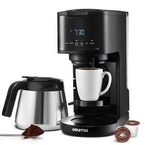 Gourmia Coffee Maker - 12-Cup & Single Serve, Thermal Carafe, Black | K-Cup & Ground Coffee Compatible, Digital Display with Brew Later, Strong Setting, Pause & Serve, Fold-Away Cup Shelf Gourmia Coffee Maker - 12-Cup & Single Serve, Thermal Carafe, Black | K-Cup & Ground Coffee Compatible, Digital Display with Brew Later, Strong Setting, Pause & Serve, Fold-Away Cup Shelf