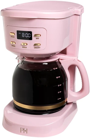 Paris Hilton Digital Coffee Maker, 12-Cup Programmable Drip Coffee Machine with Reusable Filter, Bold Brew, Auto Pause and Serve, Keep-Warm Plate, Glass Carafe, Pink Paris Hilton Digital Coffee Maker, 12-Cup Programmable Drip Coffee Machine with Reusable Filter, Bold Brew, Auto Pause and Serve, Keep-Warm Plate, Glass Carafe, Pink