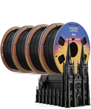 OVERTURE 4KG Bundle High Speed PLA Filament 1.75mm, 3D Printer Filament | Neatly Wound 4 Pack 1kg Spool (2.2lbs) Rapid PLA, Dimensional Accuracy +/- 0.02 mm, Fit Most FDM 3D Printers (Black*4) OVERTURE 4KG Bundle High Speed PLA Filament 1.75mm, 3D Printer Filament | Neatly Wound 4 Pack 1kg Spool (2.2lbs) Rapid PLA, Dimensional Accuracy +/- 0.02 mm, Fit Most FDM 3D Printers (Black*4)