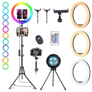13" Ring Light with 76" Tripod Stand/Sunset Lamp/Phone &iPad Holder-96 RGB | Circle Halo Light with Desk Tripod & Wireless Remote, Dimmable LED Ringlight with Stand for Makeup/Live Stream/Photo/TikTok 13" Ring Light with 76" Tripod Stand/Sunset Lamp/Phone &iPad Holder-96 RGB | Circle Halo Light with Desk Tripod & Wireless Remote, Dimmable LED Ringlight with Stand for Makeup/Live Stream/Photo/TikTok