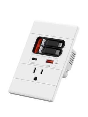 USB C Wall Outlet with GaN PD20W USB-C&USB-A,Built-in Retractable USB C/Lightning Cables,Tamper-Resistant,15A 125V,Wall Outlet for Bedside/Kitchen (White) USB C Wall Outlet with GaN PD20W USB-C&USB-A,Built-in Retractable USB C/Lightning Cables,Tamper-Resistant,15A 125V,Wall Outlet for Bedside/Kitchen (White)