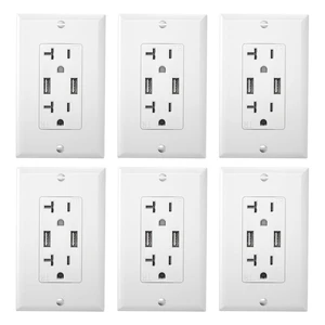 Oviitech USB Outlet, 20 Amp Wall Outlet with 2 USB Ports, High Speed Charger 4.2A Charging Capability, TR Tamper-Resistant Receptacle Plug Wall Socket, Wall Plate Included, White, 6 Pack Oviitech USB Outlet, 20 Amp Wall Outlet with 2 USB Ports, High Speed Charger 4.2A Charging Capability, TR Tamper-Resistant Receptacle Plug Wall Socket, Wall Plate Included, White, 6 Pack