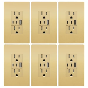 TOPGREENER 4.2A Dual Type C&A USB Wall Outlet, Charging Power Receptacle | 21W, Gold, 6 Pack, Screwless Wall Plate, UL Listed, Residential Grade, Tamper-Resistant Child-Safe, 3-year Support TOPGREENER 4.2A Dual Type C&A USB Wall Outlet, Charging Power Receptacle | 21W, Gold, 6 Pack, Screwless Wall Plate, UL Listed, Residential Grade, Tamper-Resistant Child-Safe, 3-year Support