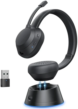Wirelss Headset With Mic for Work, AI Noise Cancelletion Bluetooth Headset | Wireless Headphones with Mute Button & USB Dongle,Charging Base, 65H Playtime for Call Center/Computer/Laptop/Teams/Zoom Wirelss Headset With Mic for Work, AI Noise Cancelletion Bluetooth Headset | Wireless Headphones with Mute Button & USB Dongle,Charging Base, 65H Playtime for Call Center/Computer/Laptop/Teams/Zoom