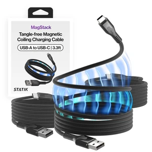 Statik MagStack Magnetic Charging USB A to USB C Cable, 27W, Nylon Braided Tangle-Free Design, Magnetic Coiling, Data Transfer, Compatible with iPhone & Android, 3FT Black, 3 Pack Statik MagStack Magnetic Charging USB A to USB C Cable, 27W, Nylon Braided Tangle-Free Design, Magnetic Coiling, Data Transfer, Compatible with iPhone & Android, 3FT Black, 3 Pack