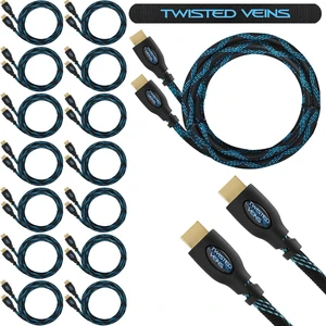 Twisted Veins 15 Pack of 10FT 4K HDMI Cables Bulk HDMI Cable Multipack | HDMI to HDMI Cable Multi pack, HDMI Cord Multipack Features Premium Braided Jackets, Flex Neck Connectors, Plus Accessories Twisted Veins 15 Pack of 10FT 4K HDMI Cables Bulk HDMI Cable Multipack | HDMI to HDMI Cable Multi pack, HDMI Cord Multipack Features Premium Braided Jackets, Flex Neck Connectors, Plus Accessories