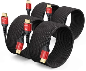 8K HDMI Cable 15 FT 4-Pack, Braided HDMI 2.1 Cable, High Speed 48Gbps | Red easy identification, Support 8K@60Hz, 4K@120Hz, HDR10+, SBTM, VRR, QFT, ALLM, 3D, HDCP 2.3 for PS5, Xbox, TV, PC, Monitor 8K HDMI Cable 15 FT 4-Pack, Braided HDMI 2.1 Cable, High Speed 48Gbps | Red easy identification, Support 8K@60Hz, 4K@120Hz, HDR10+, SBTM, VRR, QFT, ALLM, 3D, HDCP 2.3 for PS5, Xbox, TV, PC, Monitor