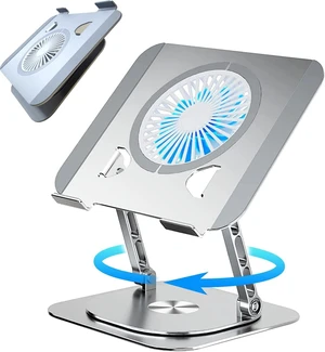 KEROLFFU Laptop Stand Fan with 360 Rotating Swivel Base, 10inch Riser Height Adjustable for Typing/Viewing/Presentation,Metal Ergonomic Strong Holder,for Heavy Notebook 12 14 15 17Inch MacBook