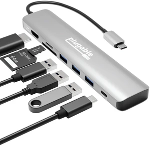 Plugable USB-C Hub 7-in-1 for Single HDMI Display, Driverless Hub | 4K HDMI, 3 USB 3.0, SD/microSD Reader, 100W Charging Compatible with Mac, Windows, Chrome, USB-C, USB4, Thunderbolt Plugable USB-C Hub 7-in-1 for Single HDMI Display, Driverless Hub | 4K HDMI, 3 USB 3.0, SD/microSD Reader, 100W Charging Compatible with Mac, Windows, Chrome, USB-C, USB4, Thunderbolt