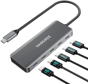 VANGREE USB C Hub 5-in-1, 2*USB-C Displayports, 2*USB-C 3.2 10Gbps,100W PD | 4K@60Hz Video Output, USB C Splitter Multiport Adapter, Supports SST & MST, Dual monitor adapter for MacBook, Samsung, Dell