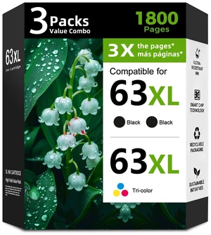 63XL Ink Cartridge Replacement for HP 63 XL HP63(2 Black,1 Color,3 Pack) | for Deskjet 3630 3632 2132 1112 3631 2130 3634 Envy 4520 4512 4510 Officejet 4650 5258 5200 3830 5255 4655 4652 5252 Printer 63XL Ink Cartridge Replacement for HP 63 XL HP63(2 Black,1 Color,3 Pack) | for Deskjet 3630 3632 2132 1112 3631 2130 3634 Envy 4520 4512 4510 Officejet 4650 5258 5200 3830 5255 4655 4652 5252 Printer