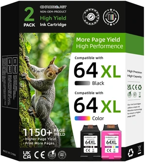 64XL Ink Cartridges Black/Color Combo Pack Compatible for HP Ink 64 High Yield for HP 64 Ink fit for Envy Inspire 7955e 7200e 7255e 7220e 7900e Envy Photo 7855 7155 7858 7100 Tango X Printer(2 Pack) 64XL Ink Cartridges Black/Color Combo Pack Compatible for HP Ink 64 High Yield for HP 64 Ink fit for Envy Inspire 7955e 7200e 7255e 7220e 7900e Envy Photo 7855 7155 7858 7100 Tango X Printer(2 Pack)