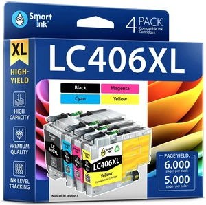 Smart Ink Compatible Ink Cartridges Replacement for Brother LC406 XL LC406XL for Brother Printer MFC-J4335DW MFC-J4535DW MFC-J5855DW MFC-J6555DW MFC-J4345DW XL (4 Pack, Black, Cyan, Magenta, Yellow) Smart Ink Compatible Ink Cartridges Replacement for Brother LC406 XL LC406XL for Brother Printer MFC-J4335DW MFC-J4535DW MFC-J5855DW MFC-J6555DW MFC-J4345DW XL (4 Pack, Black, Cyan, Magenta, Yellow)