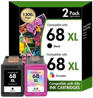 68 68XL 6155e 6555e Ink Cartridges Black/Color Combo Pack for HP Printers Compatible for HP68 XL 68e for HP Printer Envy 6100e 6500e 6152e 6165e 6558e 6552e Series (2 Pack, 1 Black, 1 Tri-Color) 68 68XL 6155e 6555e Ink Cartridges Black/Color Combo Pack for HP Printers Compatible for HP68 XL 68e for HP Printer Envy 6100e 6500e 6152e 6165e 6558e 6552e Series (2 Pack, 1 Black, 1 Tri-Color)