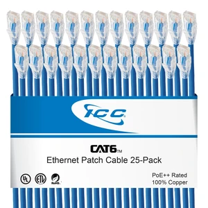 CAT6 Ethernet Patch Cord, RJ45 UTP 24 AWG, 550 MHz, 3 FT, Blue, 25-Pack | Clear low-profile snag-free boots, stranded bare copper, 50µin gold contacts, 100% factory tested, UL 1863, 94V-0, CSA, FT4 CAT6 Ethernet Patch Cord, RJ45 UTP 24 AWG, 550 MHz, 3 FT, Blue, 25-Pack | Clear low-profile snag-free boots, stranded bare copper, 50µin gold contacts, 100% factory tested, UL 1863, 94V-0, CSA, FT4