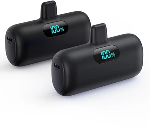 [2-Pack]Mini Portable Charger for iPhone,Upgraded 5000mAh PD Fast Charging Battery Pack,LCD Display Cute Power Bank Portable Phone Charger for iPhone 14/14 Pro Max/13/13 Pro/12 Pro/11/XS/XR/X/8/7