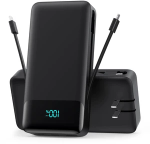 Portable Charger Power Bank for iPhone with Built-in Cables and AC Wall Plug, 40800mAh 25W PD USB C Fast Charging Travel Essential Battery Pack for iPhone 17/16/15/13/12,Galaxy,Android etc-Black