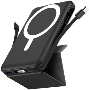 eailgeu for MagSafe Power Bank 10000mAh, Magnetic Portable Charger, Stand | 20W Fast Charging Battery Pack, Built-in USB-C Cables, LED Display, Travel Essential for iPhone 18/17/16/15/14/13/12, Black