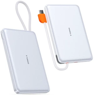 TORRAS 10000mAh Power Bank with Built-in USB-C Cable for iPhone 18/Duo | 22.5W wired charging, 20W USB-C input, dual-device charging, slim 6.4 oz design, Glacier White, no wireless charging TORRAS 10000mAh Power Bank with Built-in USB-C Cable for iPhone 18/Duo | 22.5W wired charging, 20W USB-C input, dual-device charging, slim 6.4 oz design, Glacier White, no wireless charging