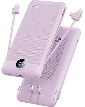 Portable Charger,VRURC Power Bank Built-in AC Wall Plug and Cables | USB C Power Bank 10000mAh, Travel Phone Charger Compact External Battery Pack For Smart Phones, Tablets etc-Purple