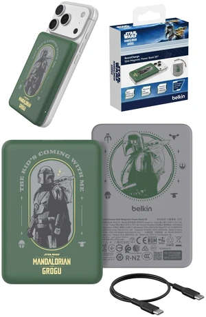 Belkin Disney Mandalorian and Grogu, Magnetic Power Bank 5000mAh Charger | Wireless Charging Battery Pack, iPhone 17, iPad, Samsung Galaxy, Pixel, Ultra Slim, USB C Port, USB C Cable, Charge 2 Devices Belkin Disney Mandalorian and Grogu, Magnetic Power Bank 5000mAh Charger | Wireless Charging Battery Pack, iPhone 17, iPad, Samsung Galaxy, Pixel, Ultra Slim, USB C Port, USB C Cable, Charge 2 Devices