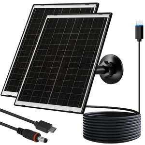 Zivif 10W 5V Solar Panel for Security Camera, USB-C, Micro USB, DC, 2 Pack | glass panel, 5.5x2.1mm DC output, IP66 waterproof, 360° adjustable mount, 7.2ft cable
