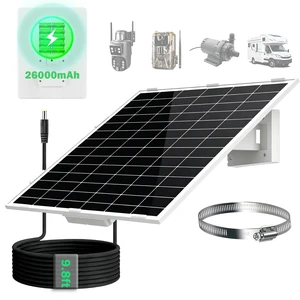 20Watt Solar Panel Kit with Built-in 26000mAh Battery Output: 12V/1A Features 9.8ft DC 5.5 * 2.1mm Ports Compatible with Security Cameras, Outdoor Lights & More 20Watt Solar Panel Kit with Built-in 26000mAh Battery Output: 12V/1A Features 9.8ft DC 5.5 * 2.1mm Ports Compatible with Security Cameras, Outdoor Lights & More