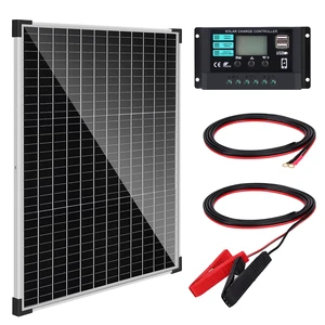 Solar Panel Kit 50W with 10A Charge Controller Monocrystalline Solar Panel Kit with Extension Cable for Car Roof RV Marine Rooftop Farm Battery and Other Off-Grid Applications Solar Panel Kit 50W with 10A Charge Controller Monocrystalline Solar Panel Kit with Extension Cable for Car Roof RV Marine Rooftop Farm Battery and Other Off-Grid Applications