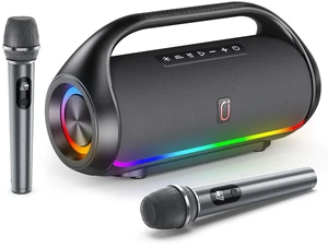HWWR Portable Bluetooth Speaker with 2 Wireless Microphones, Loud Portable Speakers System, Deep Bass, Echo & Vocal Cut, IPX5 Water Resistant Outdoor Party PA Audio for Adults Kids Home Singing HWWR Portable Bluetooth Speaker with 2 Wireless Microphones, Loud Portable Speakers System, Deep Bass, Echo & Vocal Cut, IPX5 Water Resistant Outdoor Party PA Audio for Adults Kids Home Singing