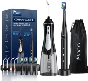 MOCEL Water Dental Flosser and Electric Toothbrush Combo - Portable Oral Clean Kit for Teeth Cleaning, Braces & Gums Care