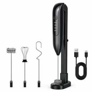 Electric Milk Frother Handheld: coffee frother rechargeable 3 in 1 - LED Display, Wireless Charging - 3 Speeds, Stainless Steel Whisk for Latte, Cappuccino - Pure Black Electric Milk Frother Handheld: coffee frother rechargeable 3 in 1 - LED Display, Wireless Charging - 3 Speeds, Stainless Steel Whisk for Latte, Cappuccino - Pure Black